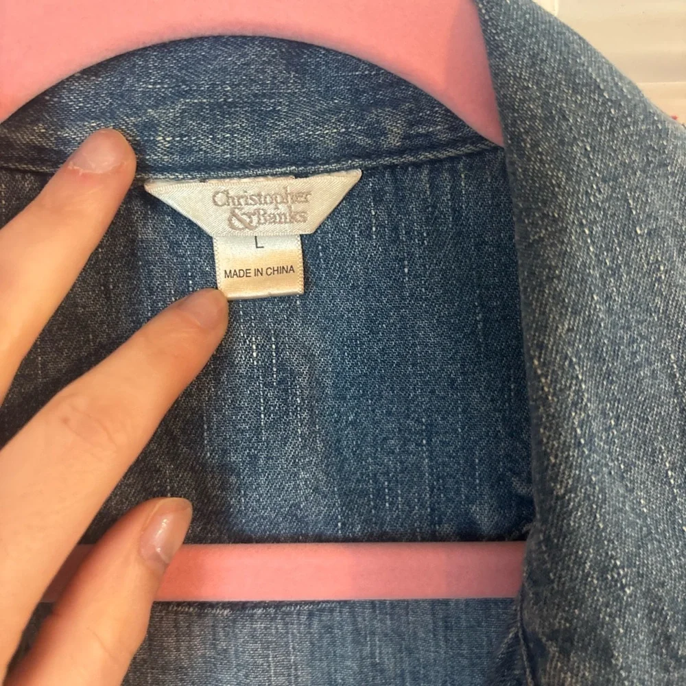 Christopher & Banks Denim Shirt Jacket - Blue. Teacher/school themed embroidery - Picture 4 of 7